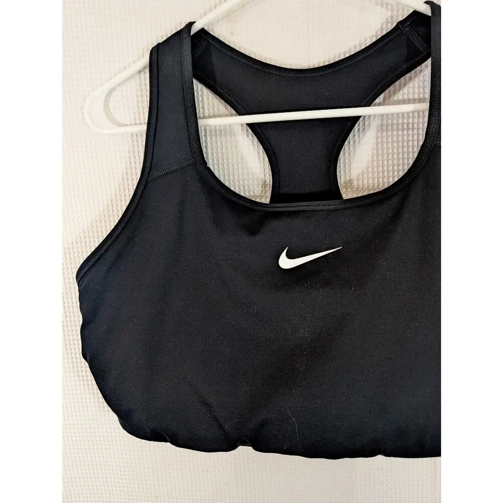NIKE! BLACK ULTRA STRETCH, COMPRESSION WHITE LOGO FRONT ATHLETIC BRA TOP! SZ 2X